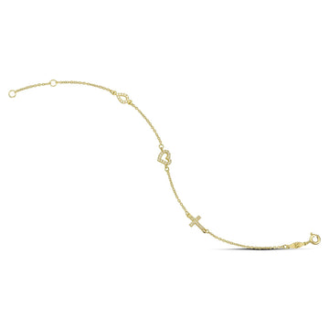 Βραχιόλι χρυσό με καρδιά και σταυρό - themelidisjewels